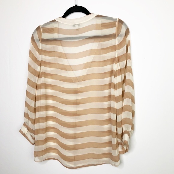 JOIE Aceline Tan/Cream silk striped v neck sheer blouse - Picture 2 of 9